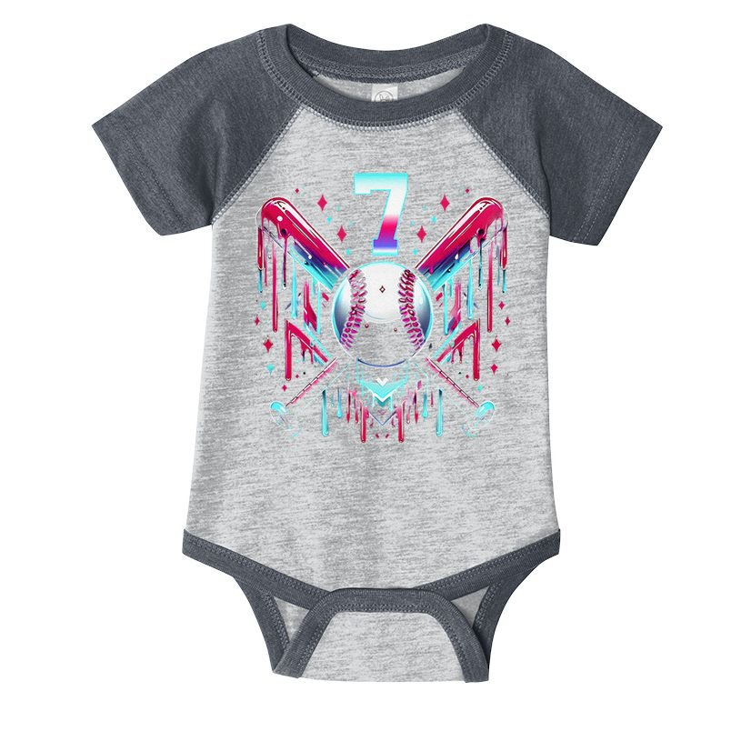 7th Birthday Baseball Home Plate Drip Ice Cream Sprinkle Gift Infant Baby Jersey Bodysuit