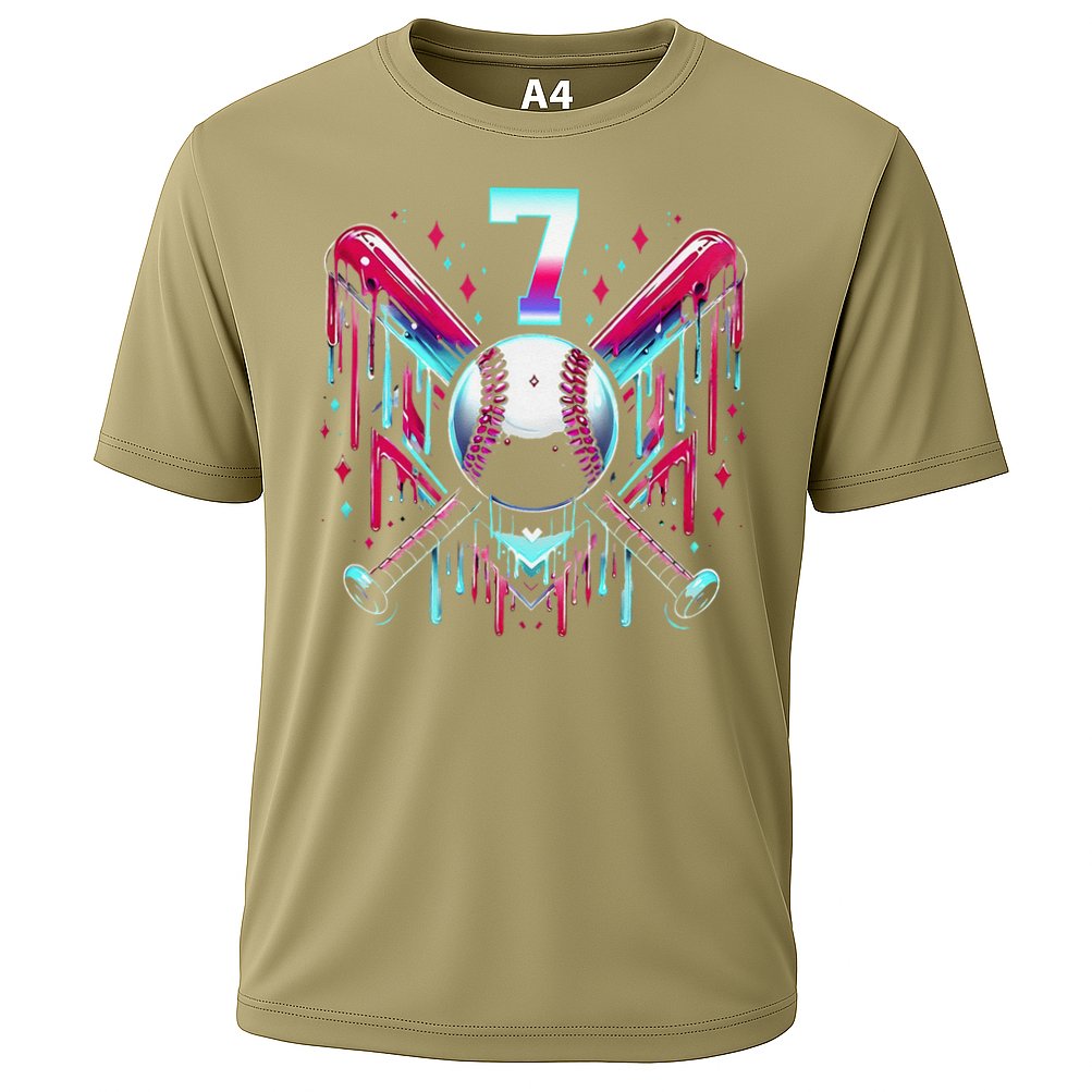 7th Birthday Baseball Home Plate Drip Ice Cream Sprinkle Gift Cooling Performance Crew T-Shirt