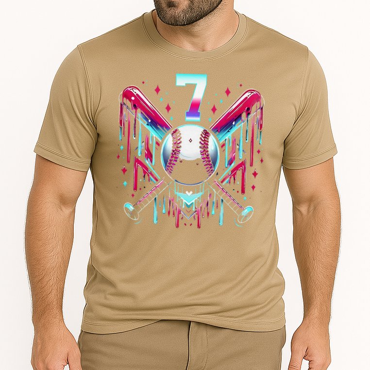 7th Birthday Baseball Home Plate Drip Ice Cream Sprinkle Gift Cooling Performance Crew T-Shirt