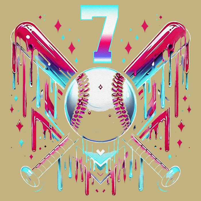 7th Birthday Baseball Home Plate Drip Ice Cream Sprinkle Gift Cooling Performance Crew T-Shirt