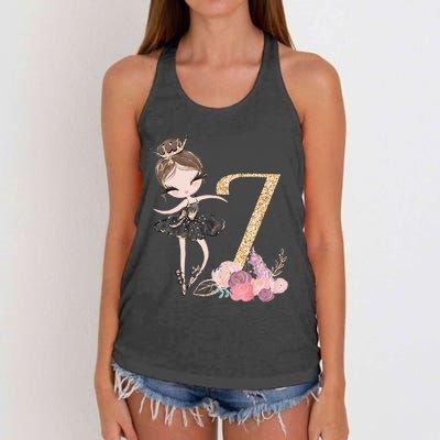 7th Birthday Ballerina Dance School Ballet Women's Knotted Racerback Tank