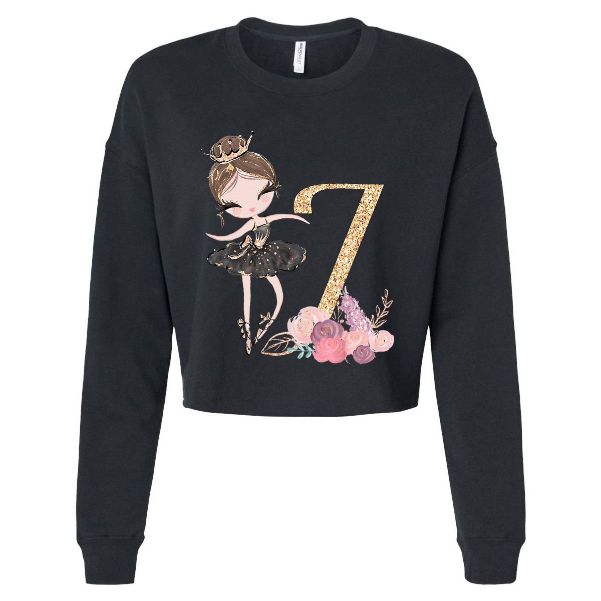 7th Birthday Ballerina Dance School Ballet Cropped Pullover Crew