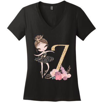 7th Birthday Ballerina Dance School Ballet Women's V-Neck T-Shirt