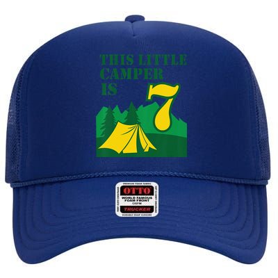 7th Birthday Boyss Camping Summer 7 Year Old High Crown Mesh Back Trucker Hat