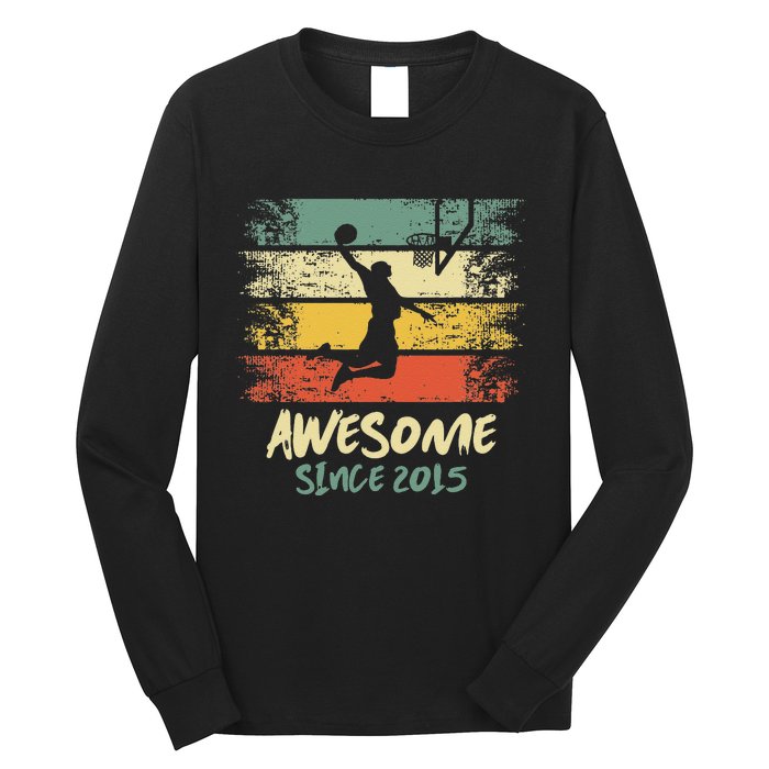 7th Birthday Basketball Player Awesome Since 2015 Vintage Long Sleeve Shirt