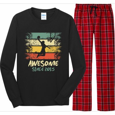 7th Birthday Basketball Player Awesome Since 2015 Vintage Long Sleeve Pajama Set