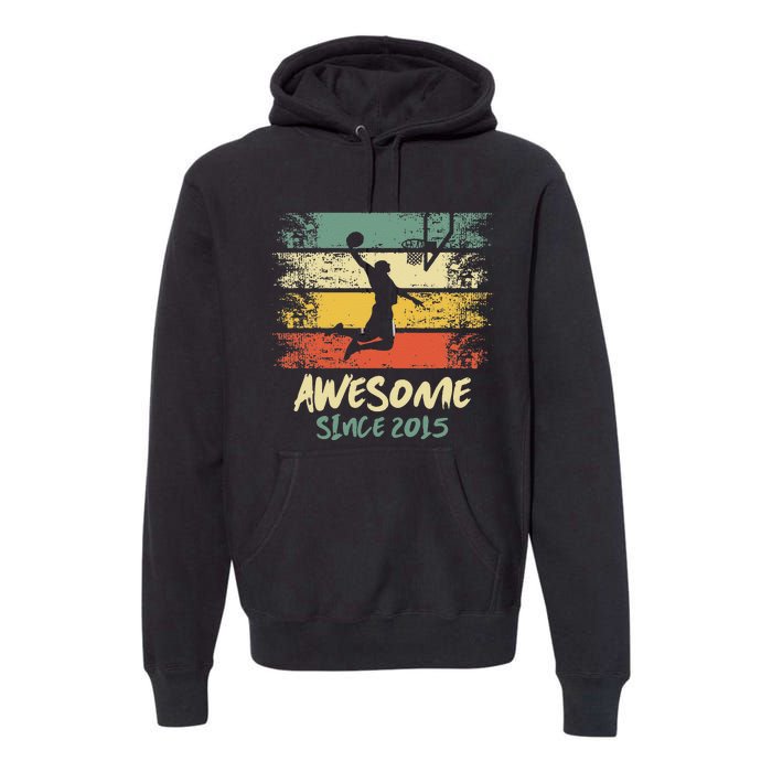 7th Birthday Basketball Player Awesome Since 2015 Vintage Premium Hoodie