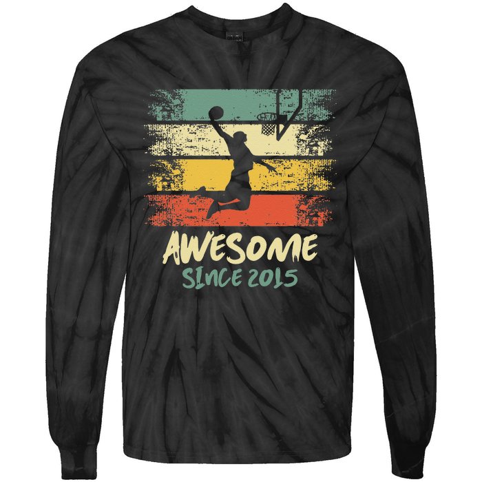 7th Birthday Basketball Player Awesome Since 2015 Vintage Tie-Dye Long Sleeve Shirt