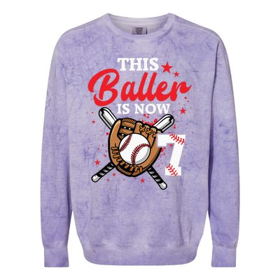 7th Birthday Baseball 7 Year Old Baseball Player Colorblast Crewneck Sweatshirt