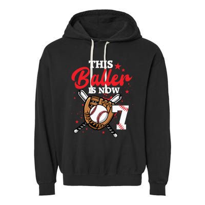 7th Birthday Baseball 7 Year Old Baseball Player Garment-Dyed Fleece Hoodie