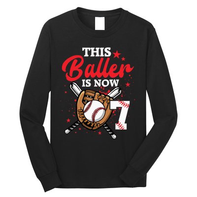 7th Birthday Baseball 7 Year Old Baseball Player Long Sleeve Shirt