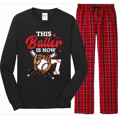 7th Birthday Baseball 7 Year Old Baseball Player Long Sleeve Pajama Set