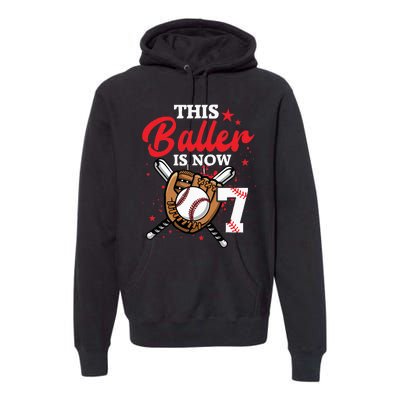 7th Birthday Baseball 7 Year Old Baseball Player Premium Hoodie