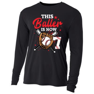 7th Birthday Baseball 7 Year Old Baseball Player Cooling Performance Long Sleeve Crew