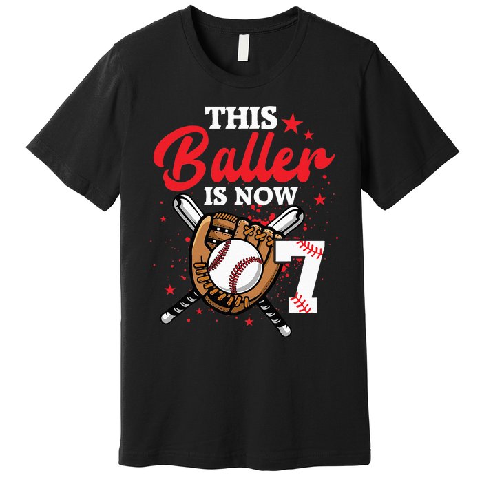 7th Birthday Baseball 7 Year Old Baseball Player Premium T-Shirt