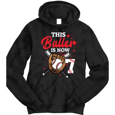 7th Birthday Baseball 7 Year Old Baseball Player Tie Dye Hoodie