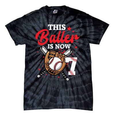 7th Birthday Baseball 7 Year Old Baseball Player Tie-Dye T-Shirt