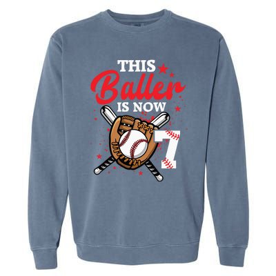 7th Birthday Baseball 7 Year Old Baseball Player Garment-Dyed Sweatshirt