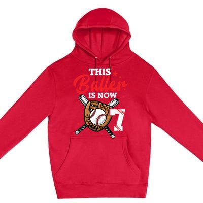 7th Birthday Baseball 7 Year Old Baseball Player Premium Pullover Hoodie