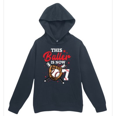 7th Birthday Baseball 7 Year Old Baseball Player Urban Pullover Hoodie