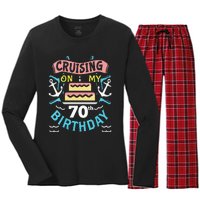 70th Birthday Cruise Trip Men Women Birthday Cruise Women's Long Sleeve Flannel Pajama Set 