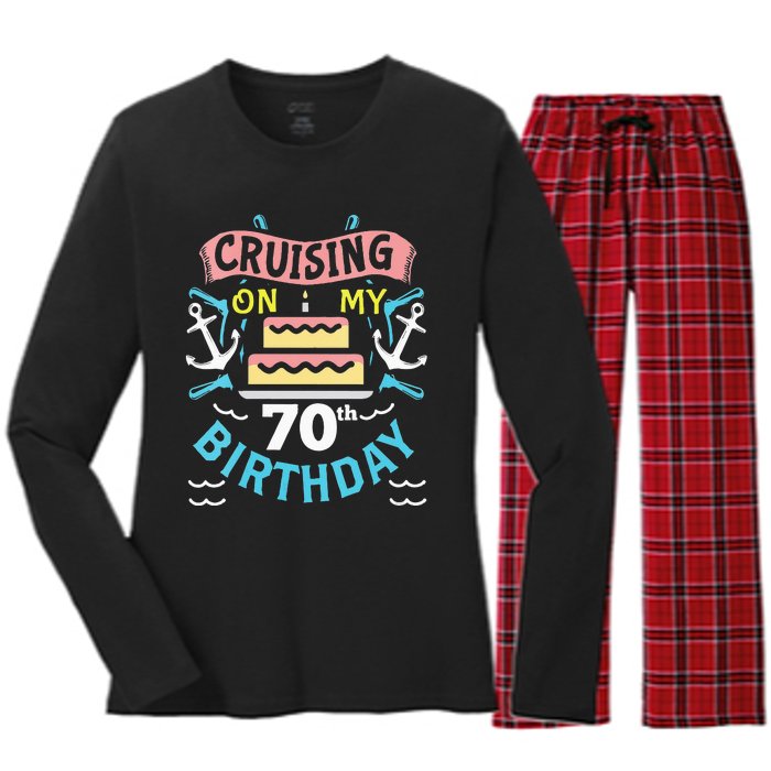 70th Birthday Cruise Trip Men Women Birthday Cruise Women's Long Sleeve Flannel Pajama Set 