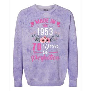 70 Birthday Decorations Women Female 70Th 1953 Birthday Colorblast Crewneck Sweatshirt