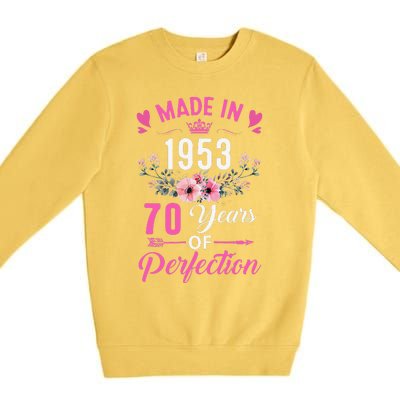 70 Birthday Decorations Women Female 70Th 1953 Birthday Premium Crewneck Sweatshirt