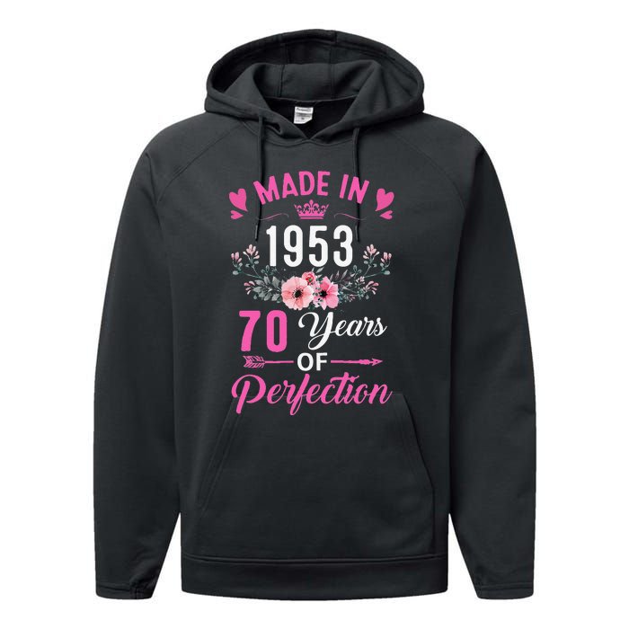 70 Birthday Decorations Women Female 70Th 1953 Birthday Performance Fleece Hoodie