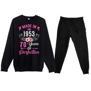 70 Birthday Decorations Women Female 70Th 1953 Birthday Premium Crewneck Sweatsuit Set