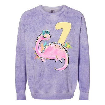 7th Birthday Dinosaur Pink Dino Party Outfit Seven Colorblast Crewneck Sweatshirt