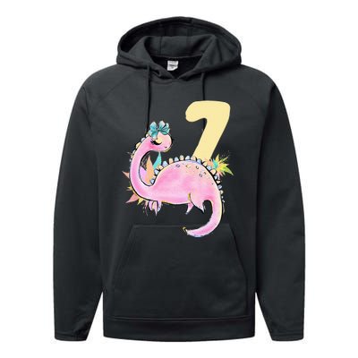 7th Birthday Dinosaur Pink Dino Party Outfit Seven Performance Fleece Hoodie