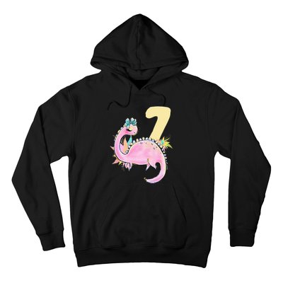 7th Birthday Dinosaur Pink Dino Party Outfit Seven Hoodie