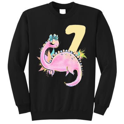 7th Birthday Dinosaur Pink Dino Party Outfit Seven Sweatshirt