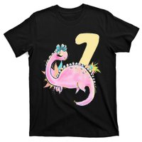 7th Birthday Dinosaur Pink Dino Party Outfit Seven T-Shirt