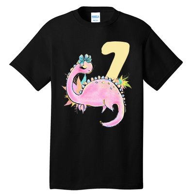 7th Birthday Dinosaur Pink Dino Party Outfit Seven Tall T-Shirt