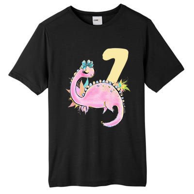 7th Birthday Dinosaur Pink Dino Party Outfit Seven Tall Fusion ChromaSoft Performance T-Shirt