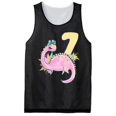 7th Birthday Dinosaur Pink Dino Party Outfit Seven Mesh Reversible Basketball Jersey Tank