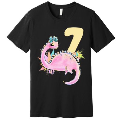 7th Birthday Dinosaur Pink Dino Party Outfit Seven Premium T-Shirt