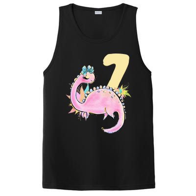 7th Birthday Dinosaur Pink Dino Party Outfit Seven PosiCharge Competitor Tank