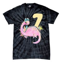 7th Birthday Dinosaur Pink Dino Party Outfit Seven Tie-Dye T-Shirt