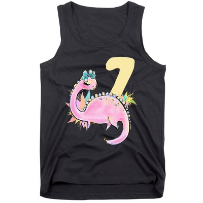 7th Birthday Dinosaur Pink Dino Party Outfit Seven Tank Top