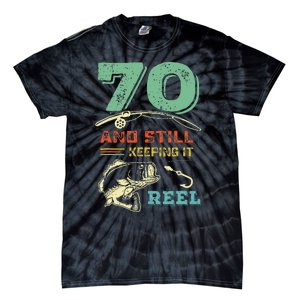 70th Birthday Fishing Design Turning 70 Fisherman Bass Fish Tie-Dye T-Shirt