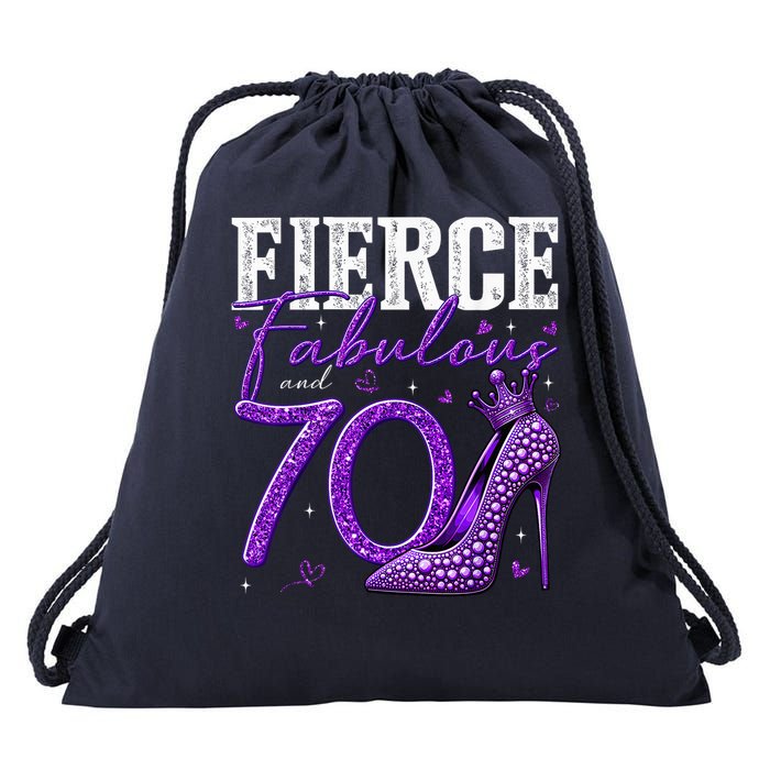 70th Birthday Fierce Fabulous And 70 Year Old Heels Drawstring Bag