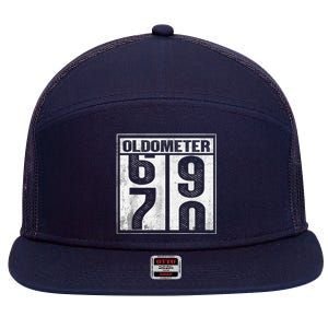 70th Birthday Funny Gift Oldometer 6970 7 Panel Mesh Trucker Snapback Hat