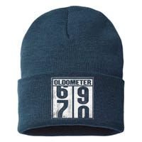 70th Birthday Funny Gift Oldometer 6970 Sustainable Knit Beanie