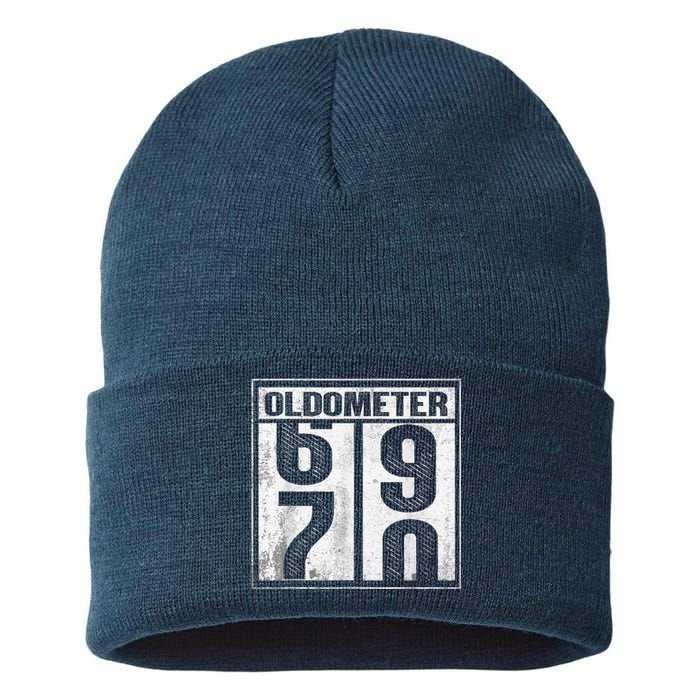 70th Birthday Funny Gift Oldometer 6970 Sustainable Knit Beanie