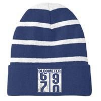 70th Birthday Funny Gift Oldometer 6970 Striped Beanie with Solid Band