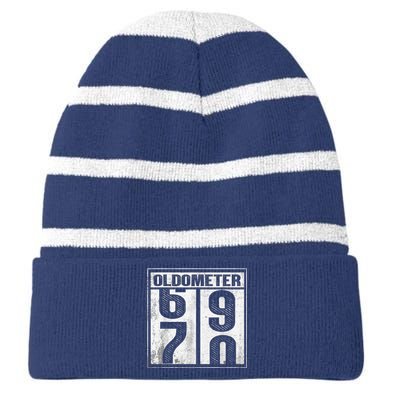 70th Birthday Funny Gift Oldometer 6970 Striped Beanie with Solid Band