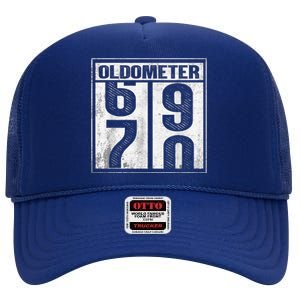 70th Birthday Funny Gift Oldometer 6970 High Crown Mesh Back Trucker Hat